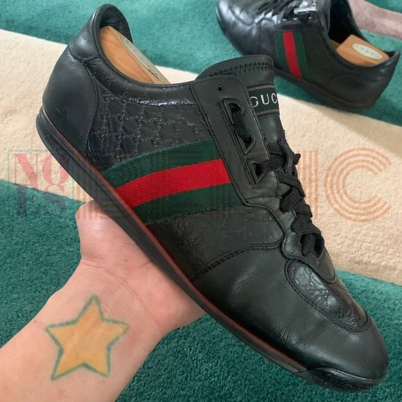 Gucci Shoes | Authentic Mens Gucci Leather Sneakers | Color: Black | Size: 9.5 | Noesbeisic's Closet